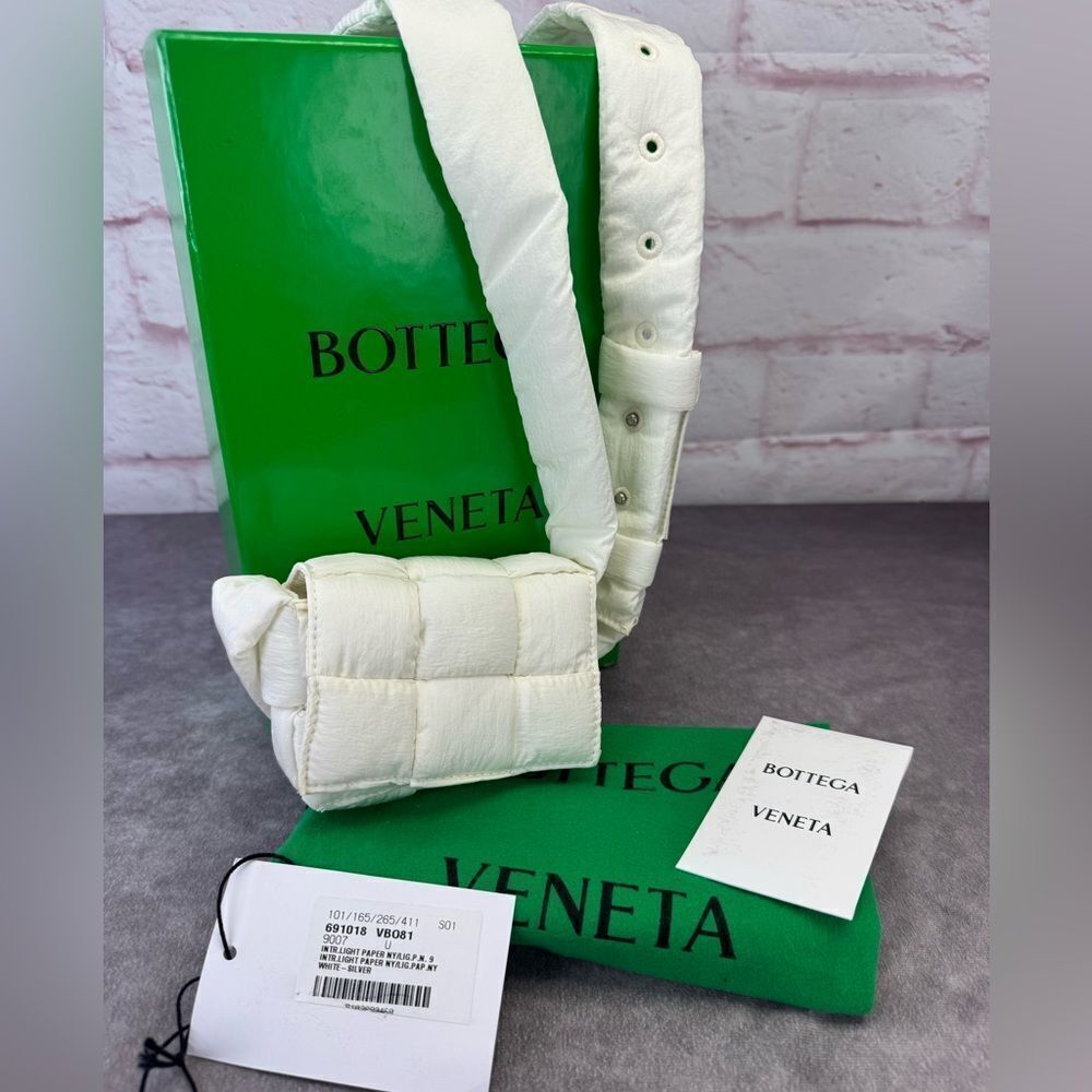 Authentic Bottega Veneta Tech Mini Small Padded Tech Cassette Shoulder Bag White